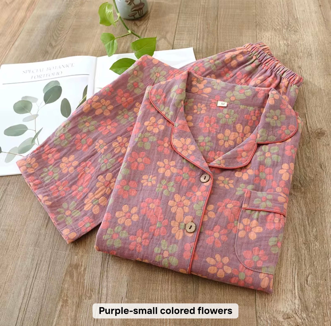 Retro Bloom Pajama Set 100% pure cotton double shaded