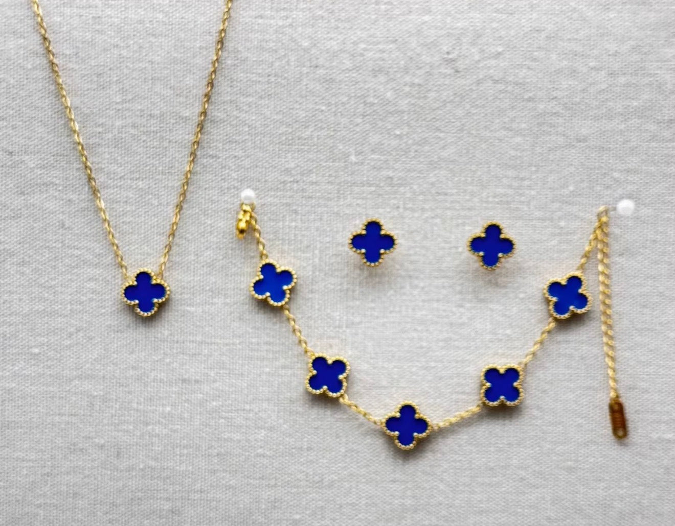 Eternal Royal blue Clover Luxe Set 18k gold plated stainless steel