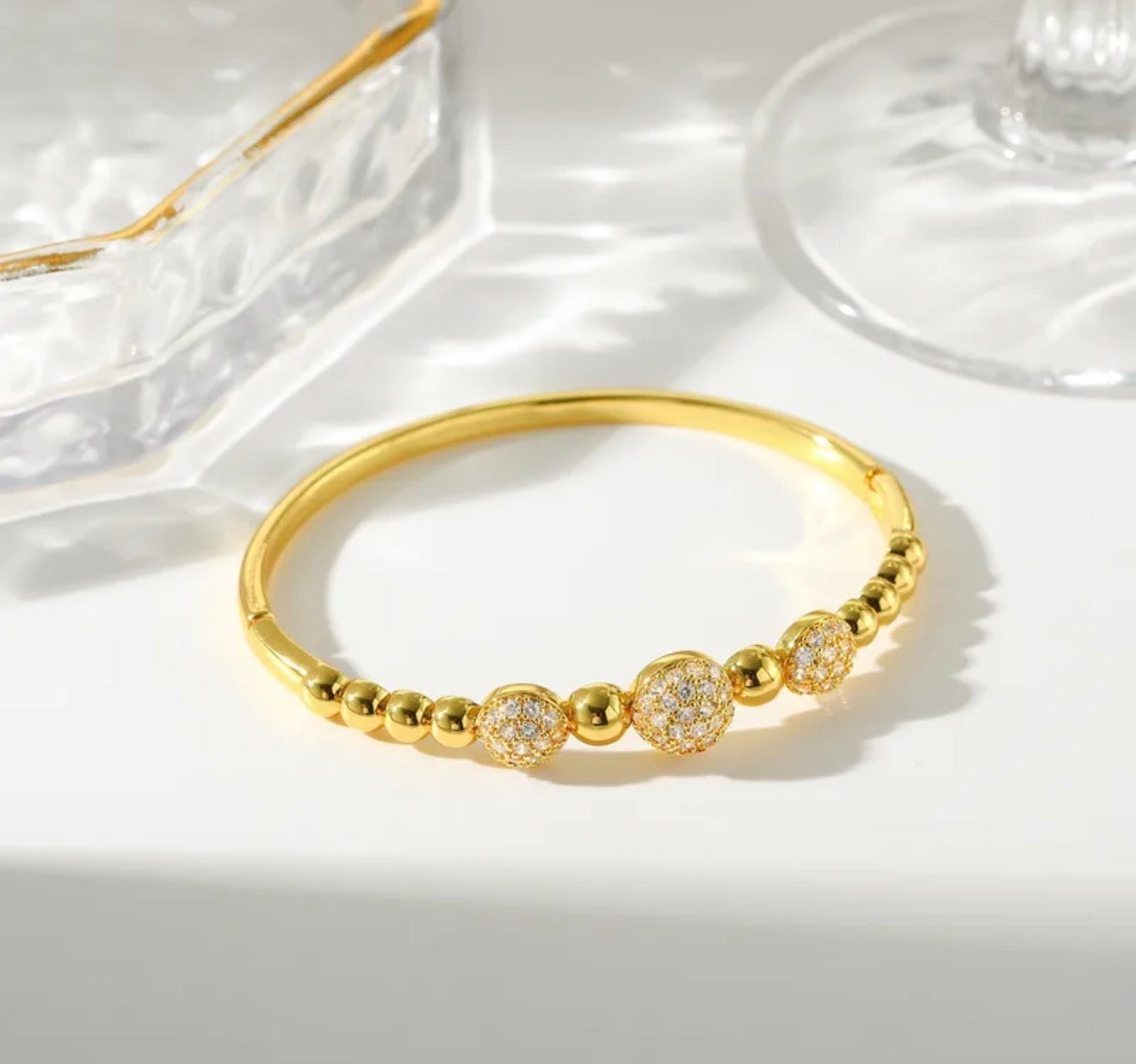 Golden Crystal Ball Bangles set✨18k gold plated stainless (four)