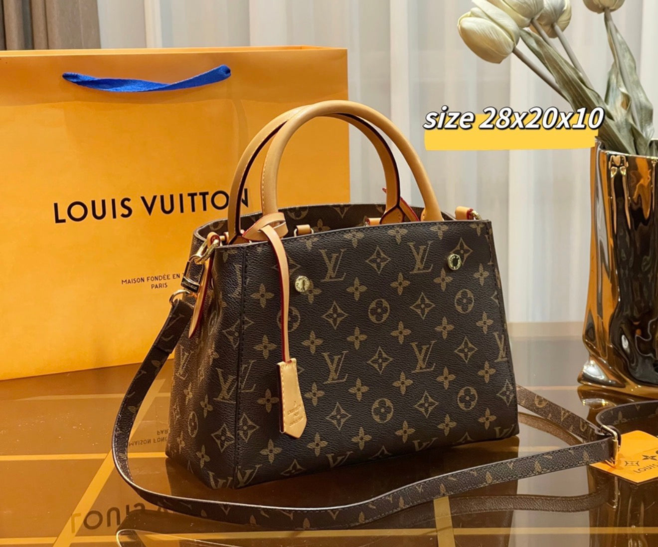 Lv Premium Monogram Top Handle Bag with Detachable Strap