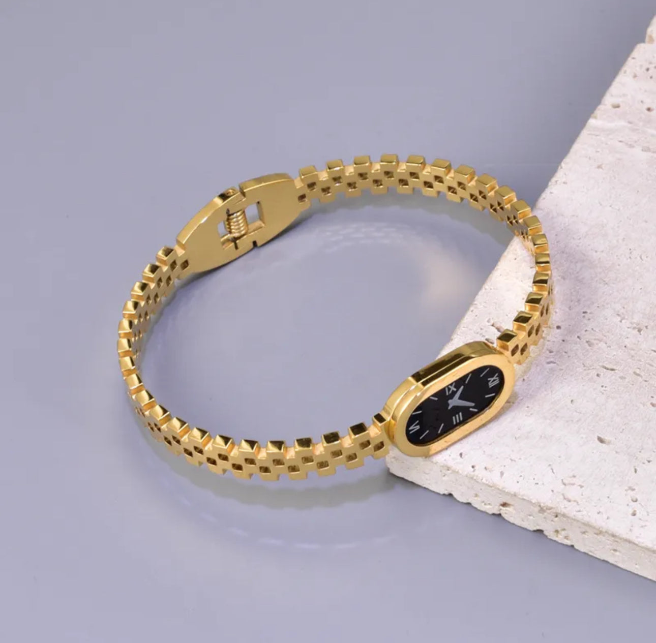 Luxurious watch type bracelet 304 stainless steel 18k gold plated