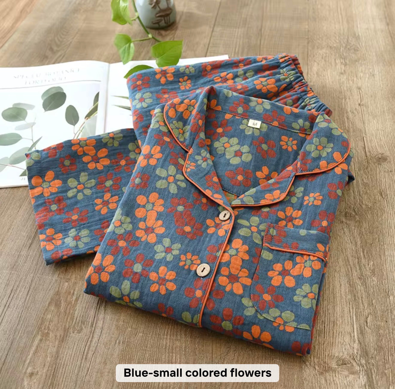 Blue small colored flowers co-ord set 100% cotton double shaded