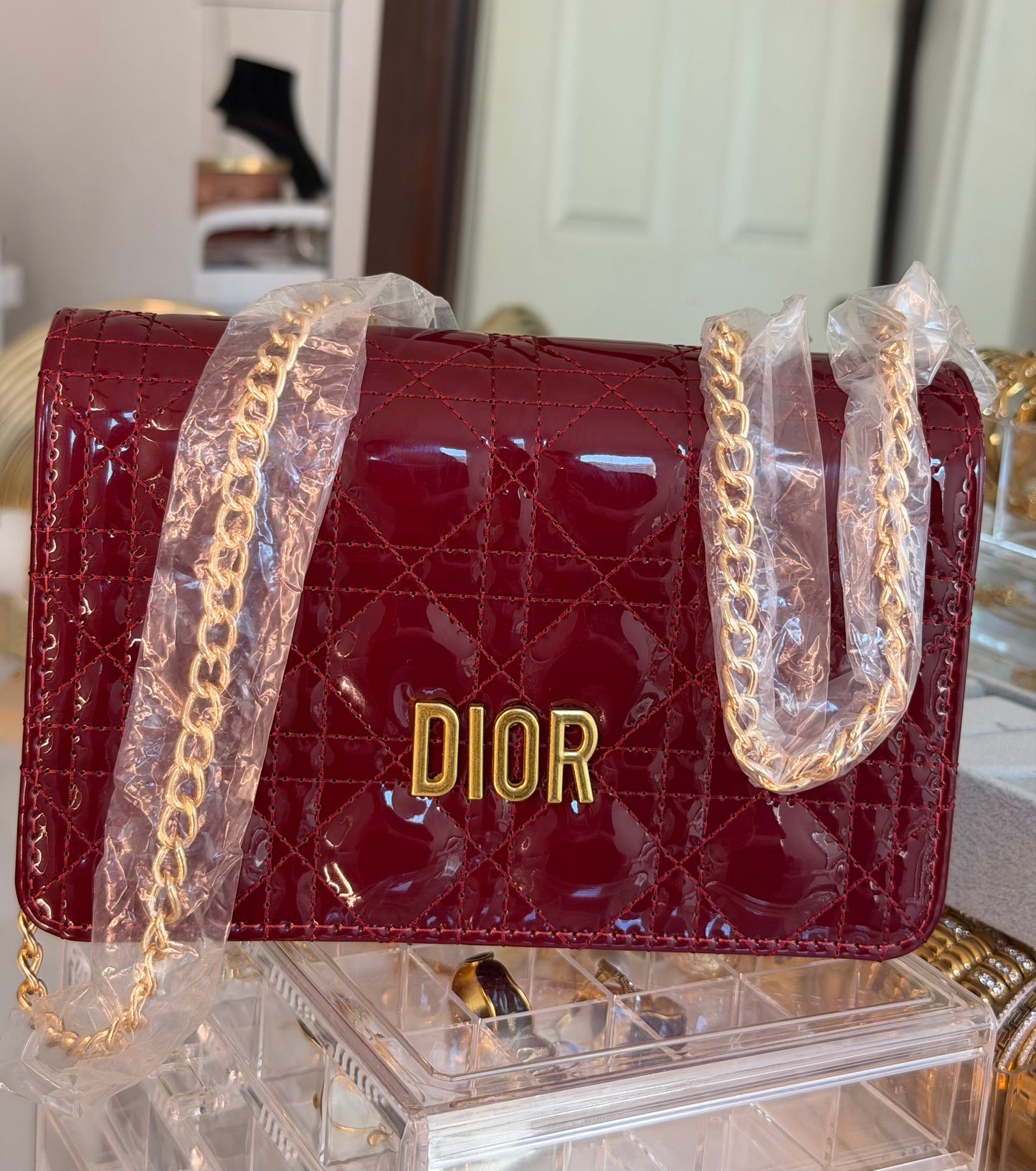 Dior premium quality, shiny leather sling bag plus clutch