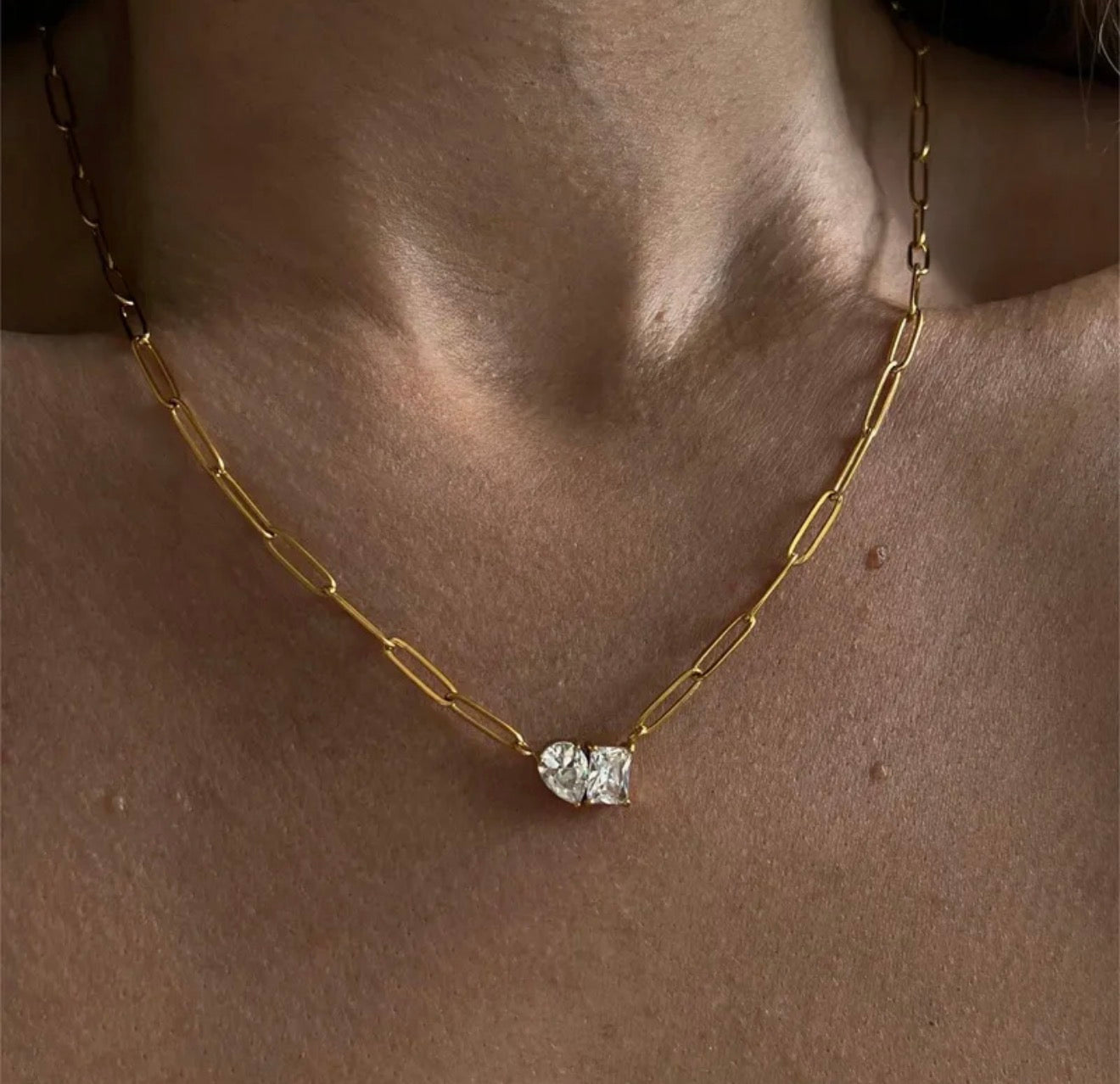 Crystal Heart Duo Link Chain stainless steel