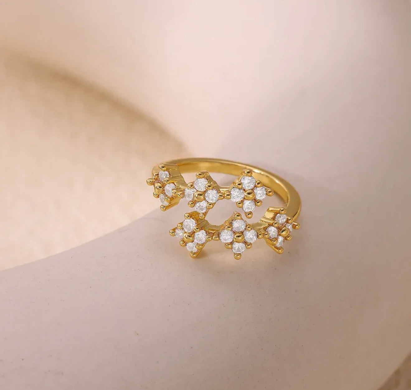 18K Gold Plated Crystal Blossom Ring | Floral CZ Statement Ring | Waterproof & Tarnish Resistant