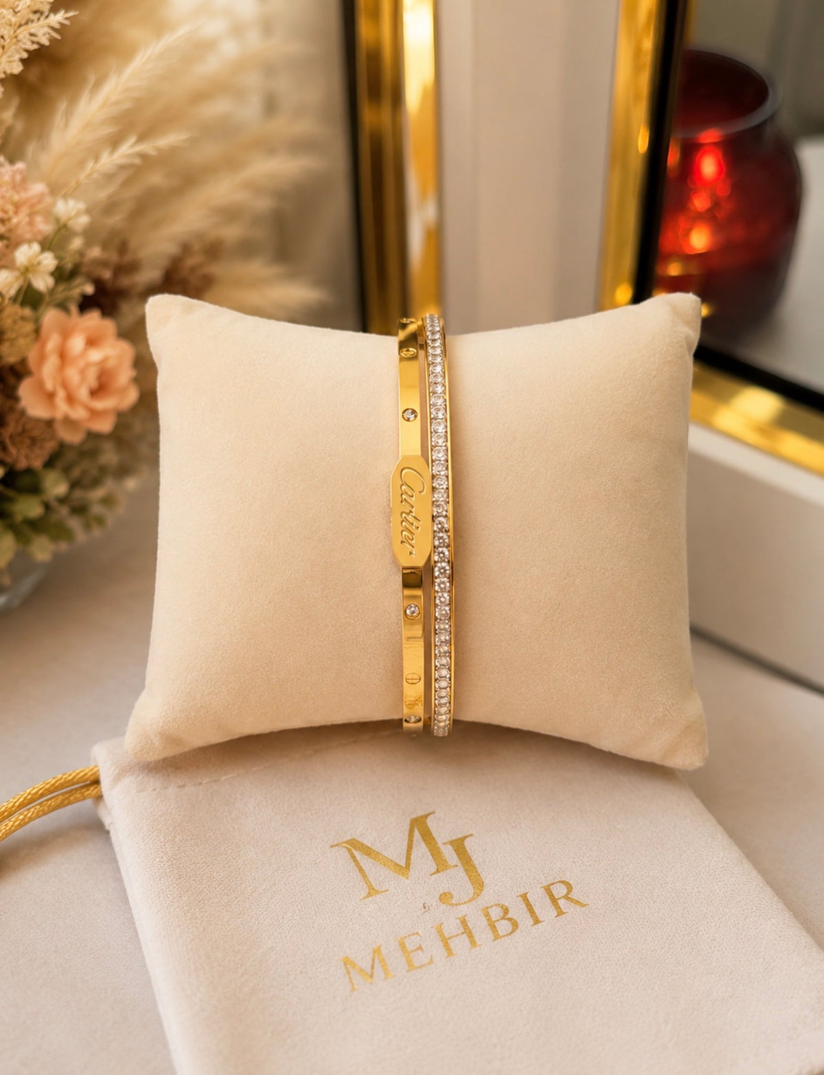 Cartier Style Diamond Edge Bangle 18k gold plated stainless