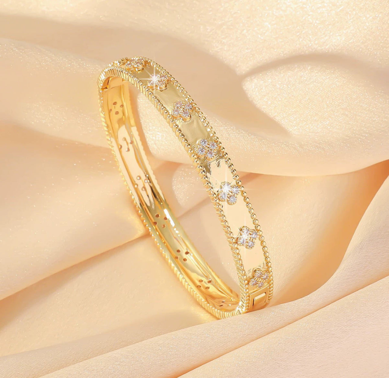 Radiant Crystal Studded Gold Bracelet 304 stainless steel 18k gold plated