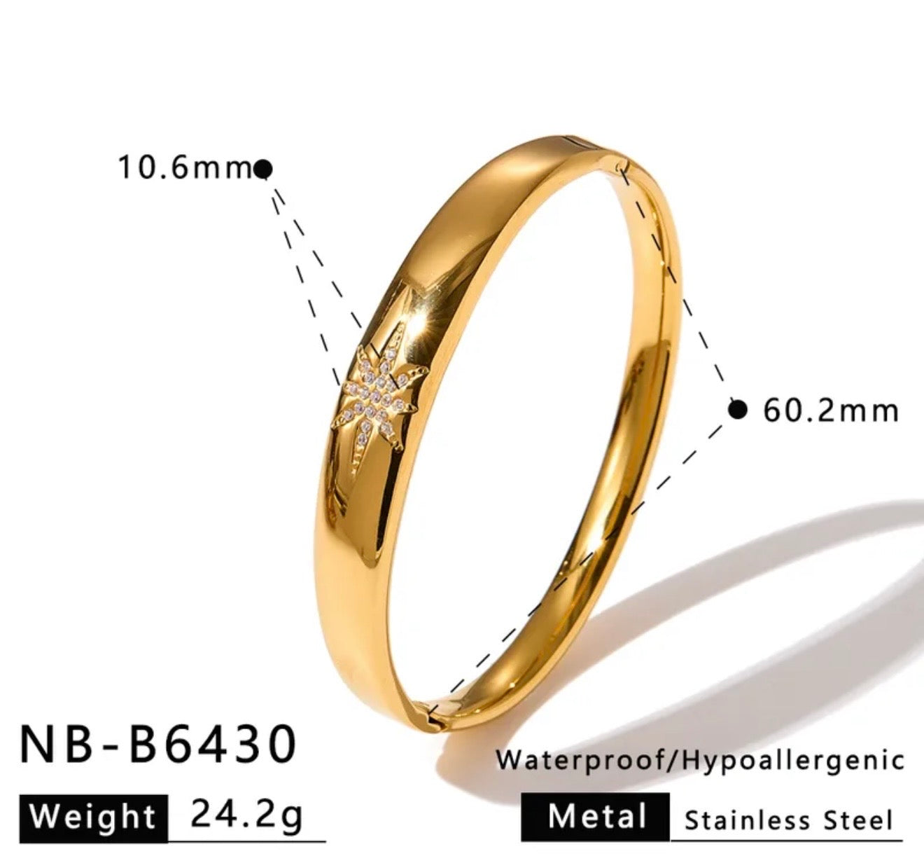 Nova Starburst Luxe Bangle 18k gold plated stainless