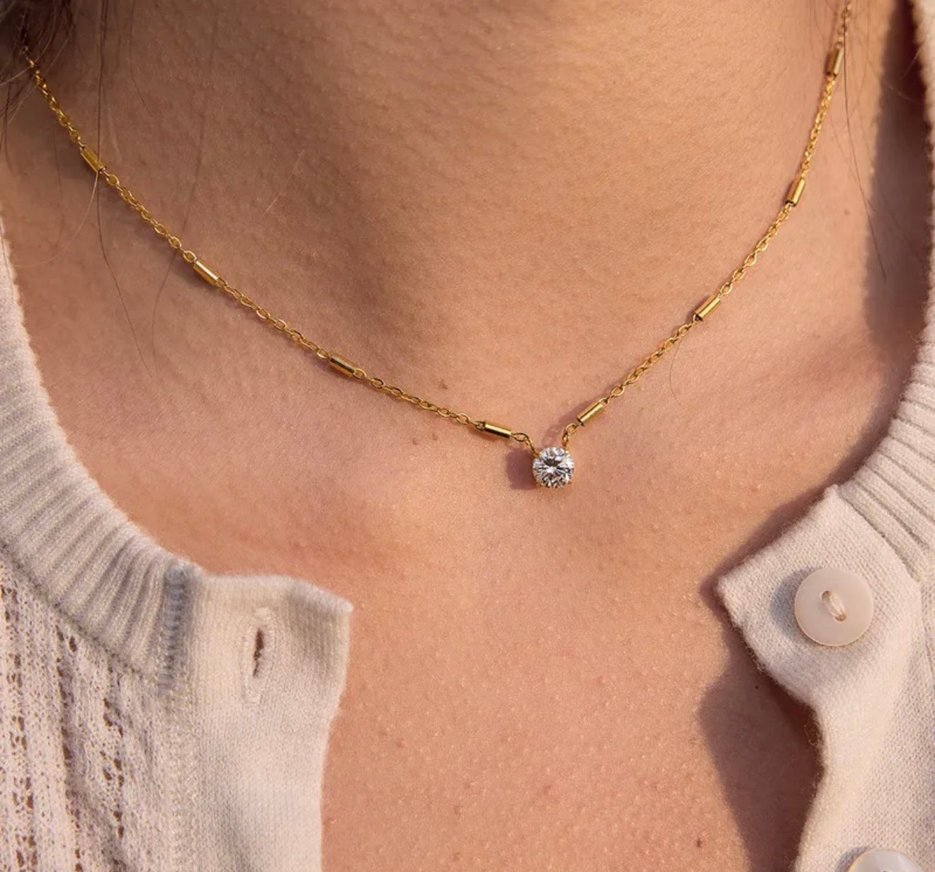 * Minimal Diamond Drop Necklace 304 stainless steel 18k gold plated