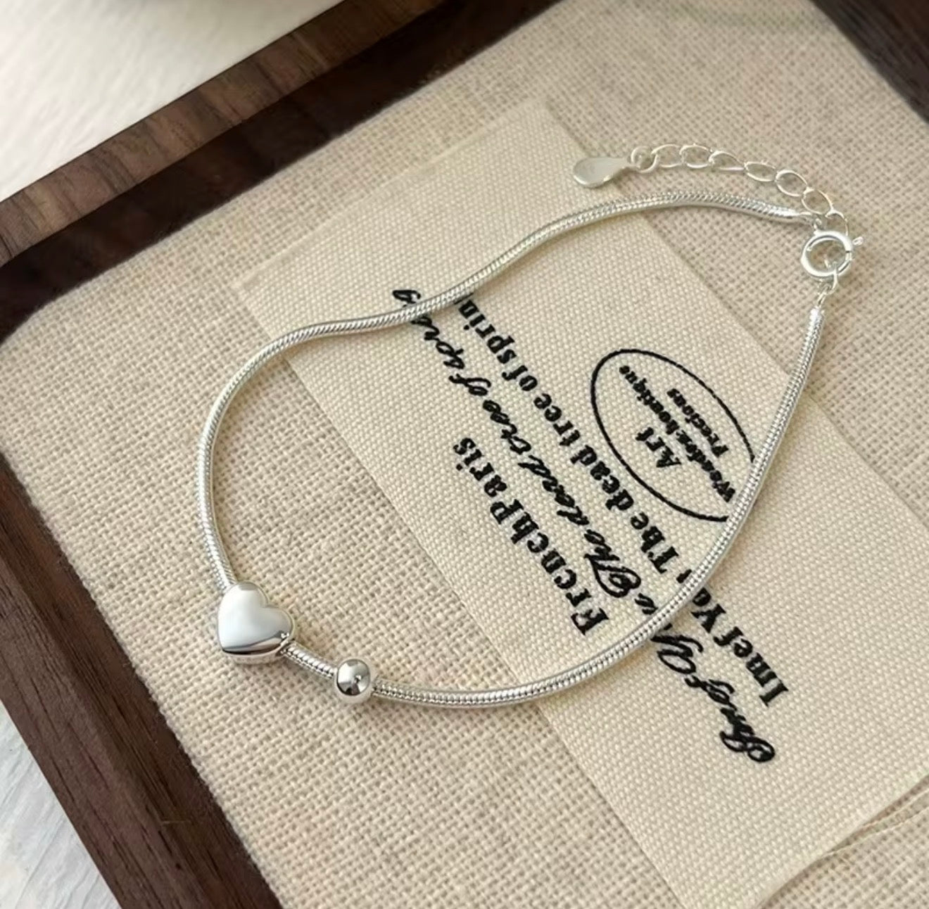 925 sterling silver perium look chain heart bracelet
