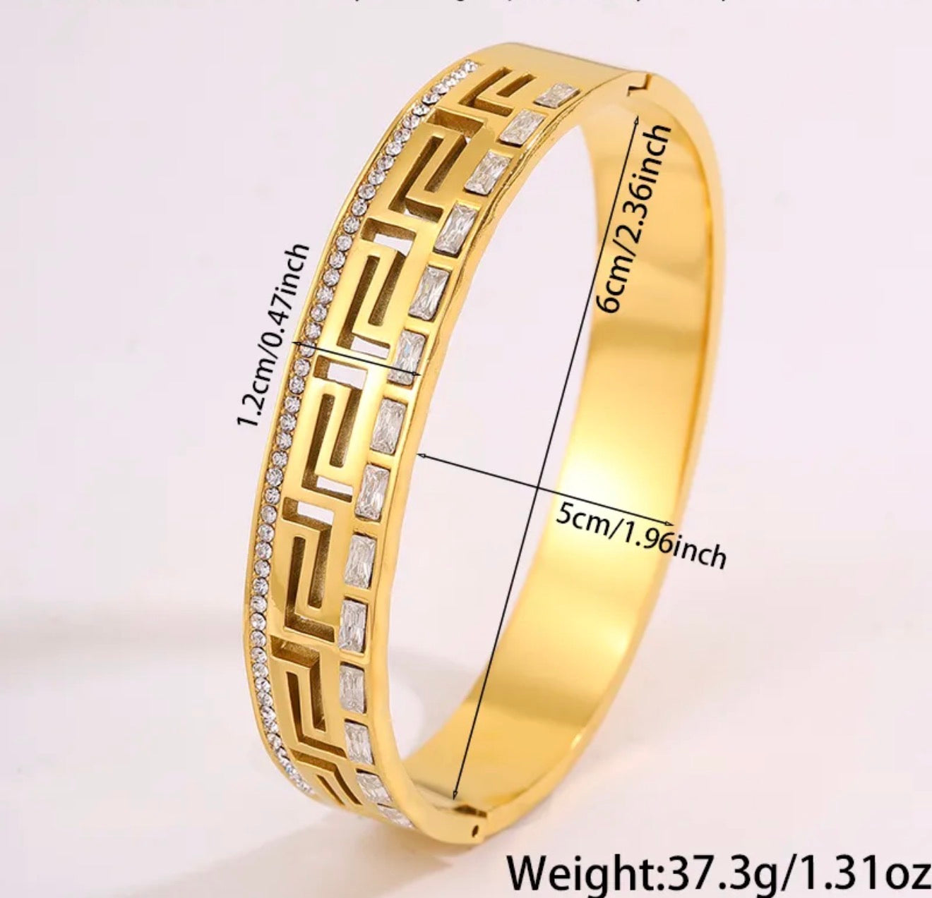 Greek Key Shine Kada 18k gold plated stainless
