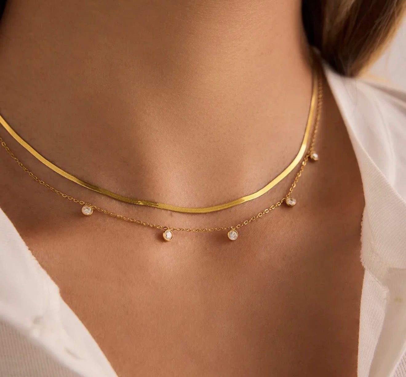 Double chains Luxe Minimalist Layer Necklace 304 stainless steel 18k gold plated