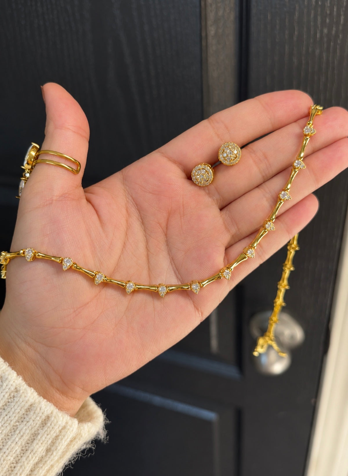 Golden Teardrop CZ Necklace & Stud Earrings Set ✨in perium quality (real gold look)