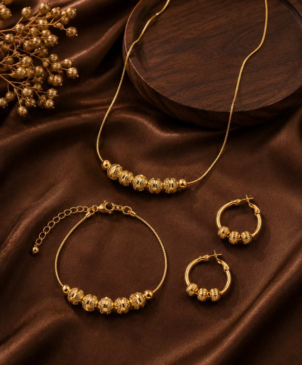 Real gold look beaded set✨316L stainless steel 24k gold plated in perium quality