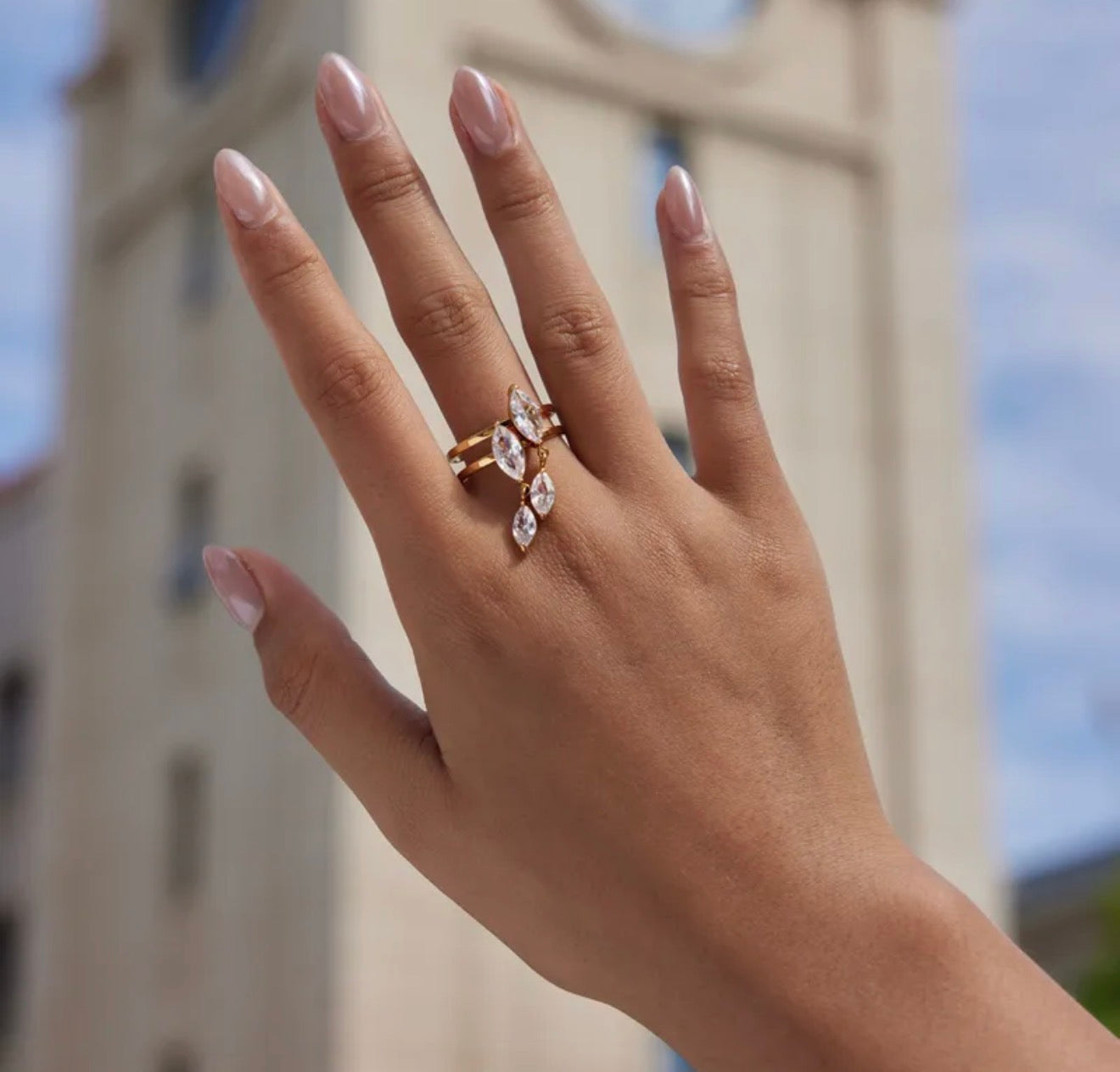 Crystal Leaf Drop Ring ✨316L stainless steel