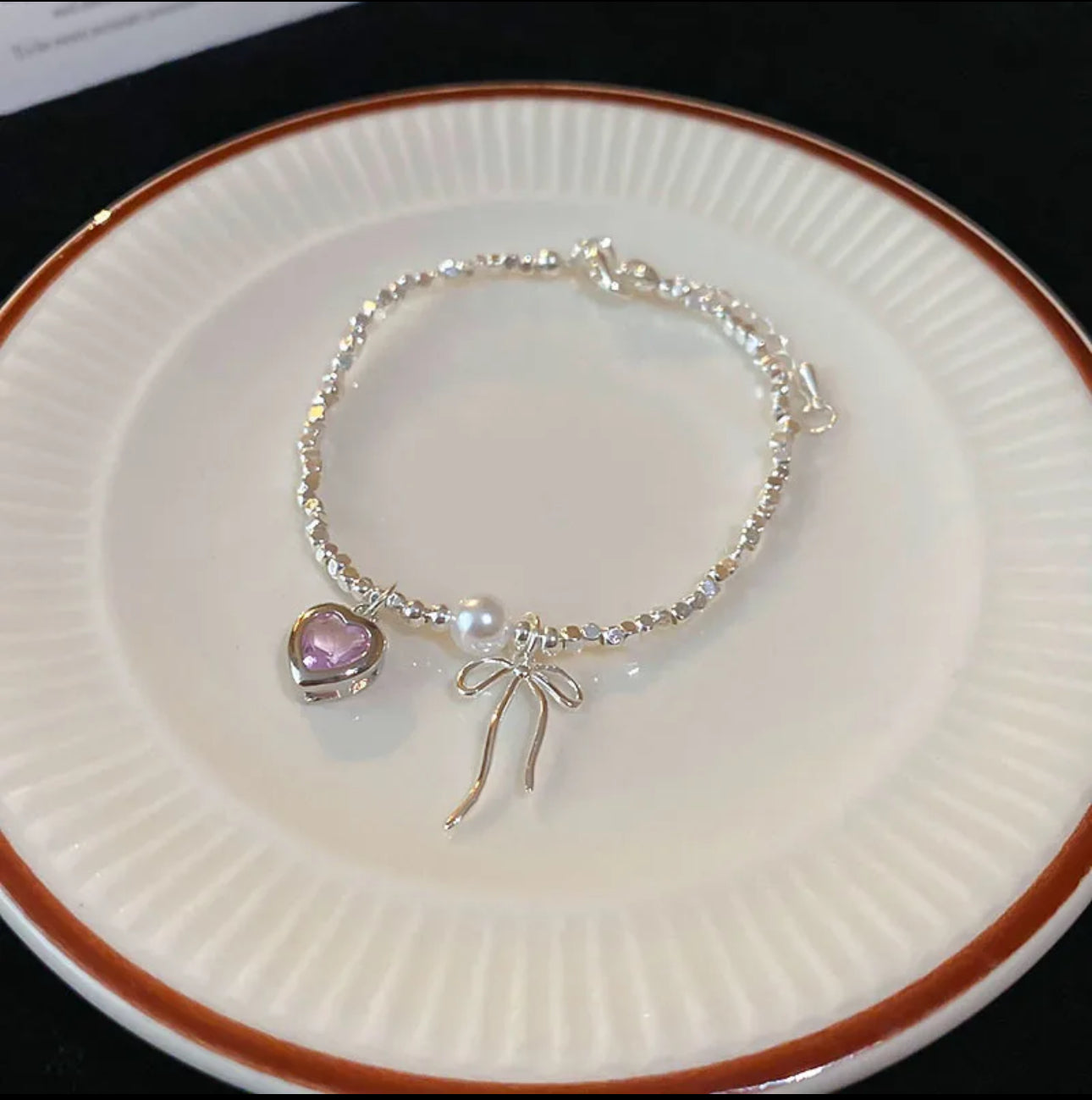 Fairy style heart shape bow knot necklace and bracelet