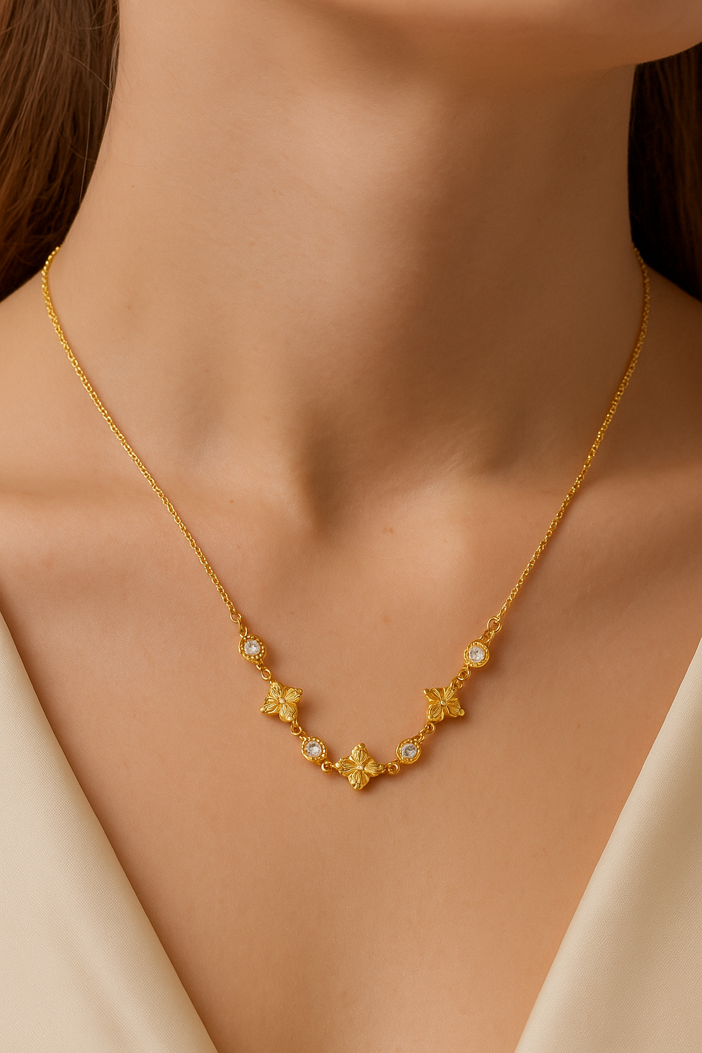 Causal commute flower 304 stainless steel 18k gold plated necklace