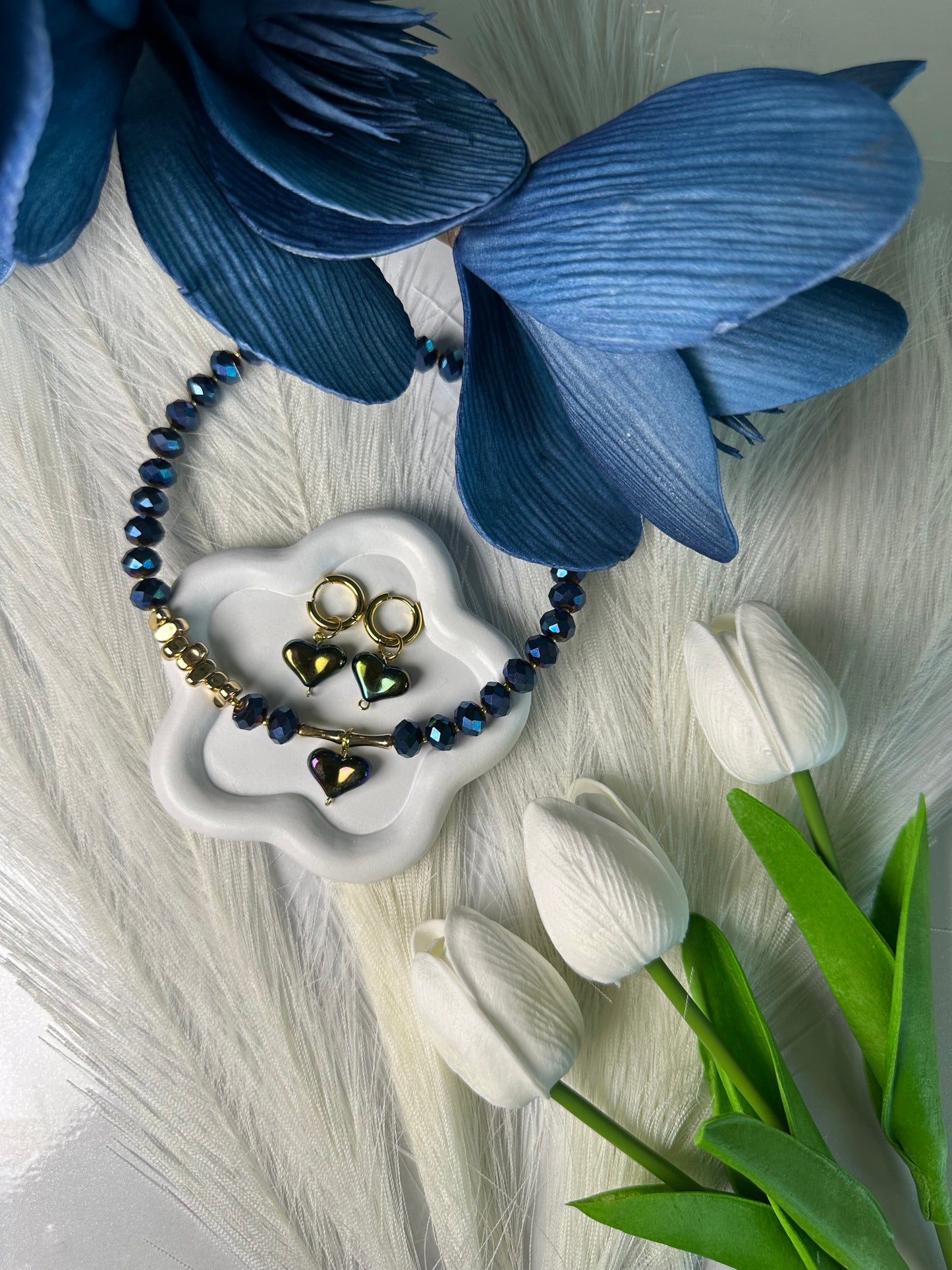 Midnight Heart Jewelry Set with Deep Blue Crystals"