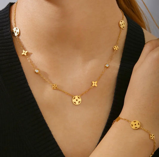 Lv style luxurious set 18k gold plated stainless steel