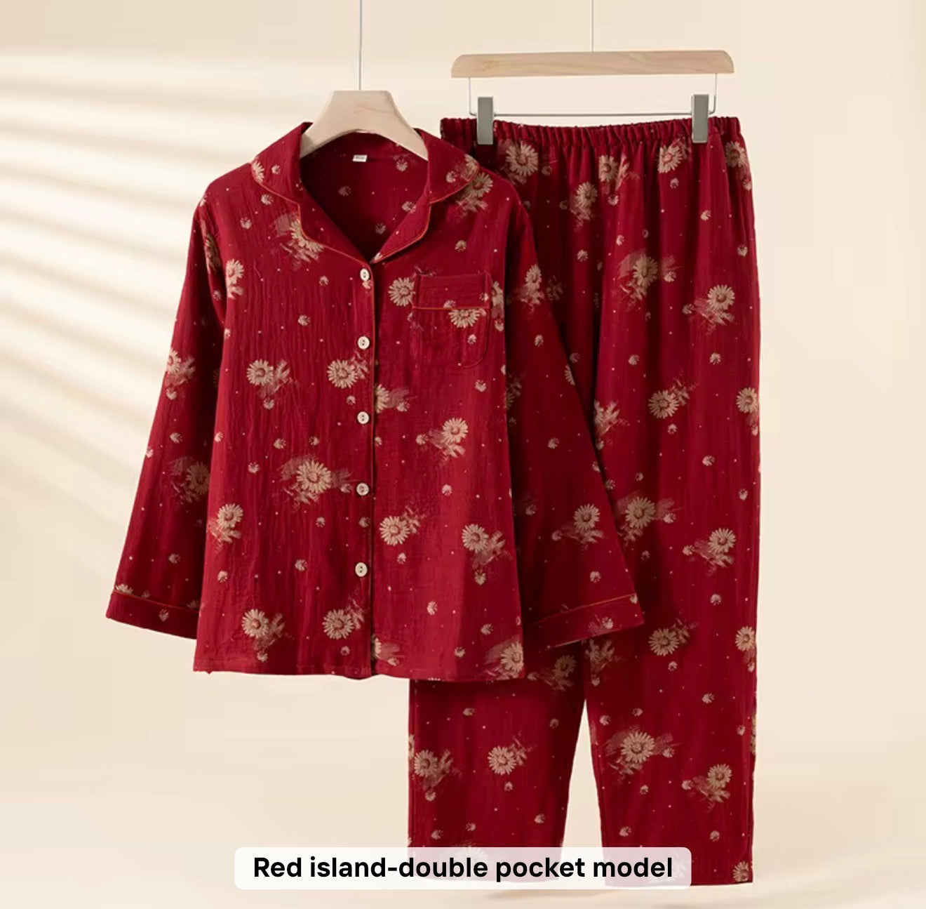 Dreamy Red Daisy co-ord set 100% pure cotton double shaded