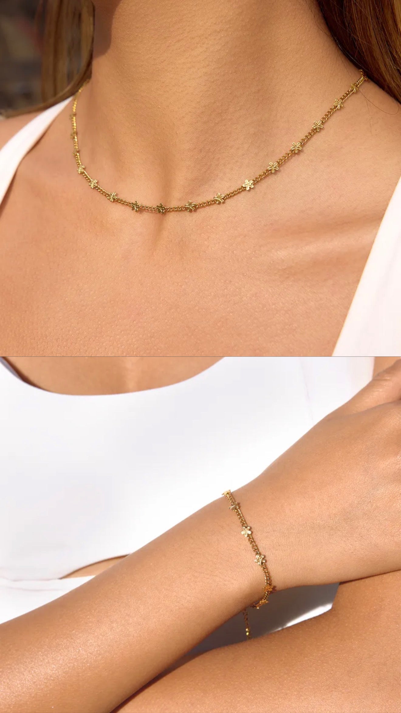 Daisy Glow Necklace & Bracelet Set 304 stainless steel 18k gold plated