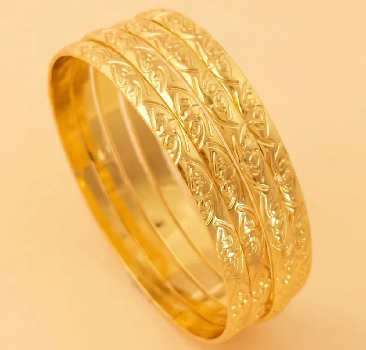 Classic Floral Gold Bangles ✨18k gold plated stainless (four)