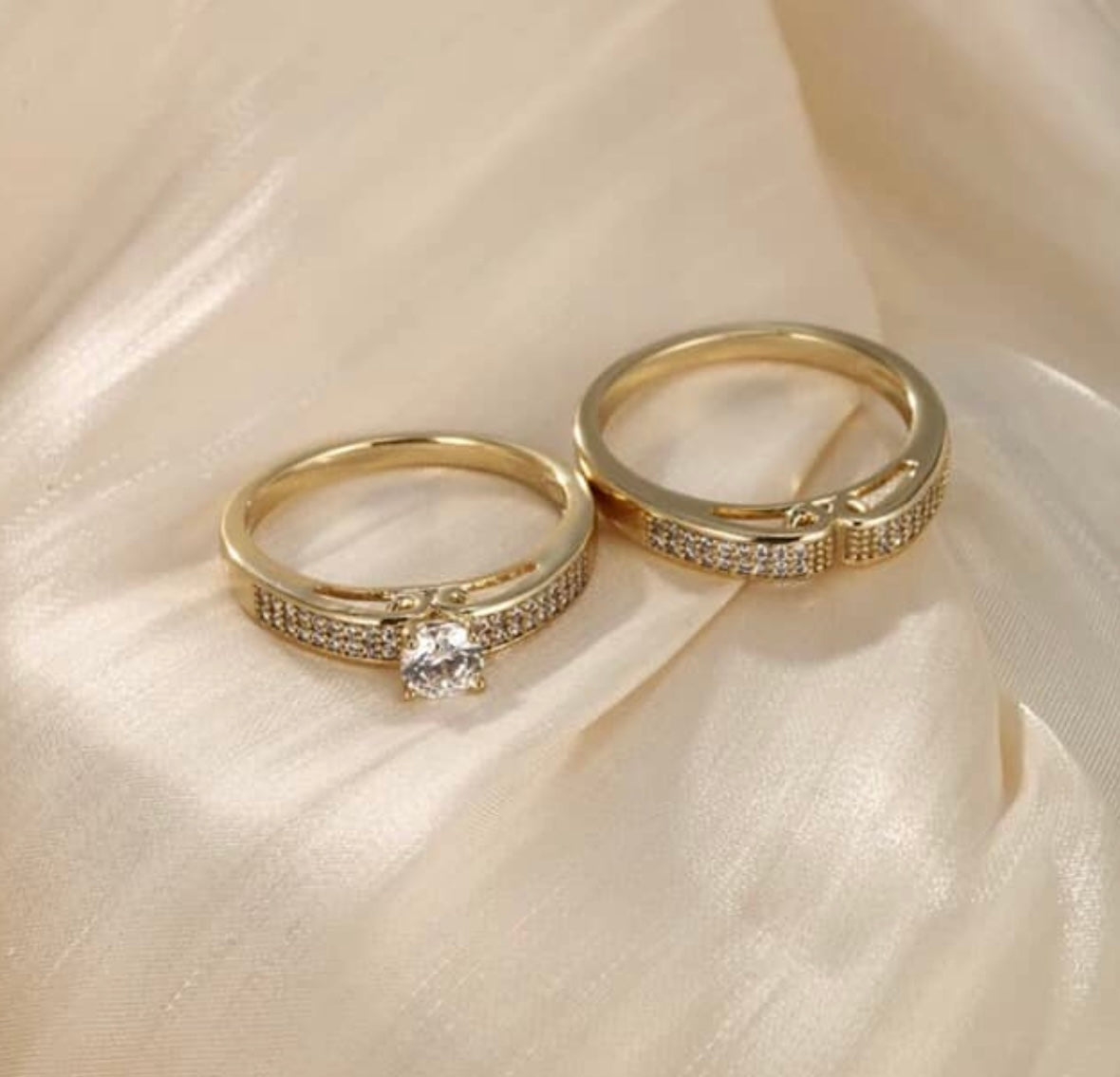 18k gold plated stone double ring stainless