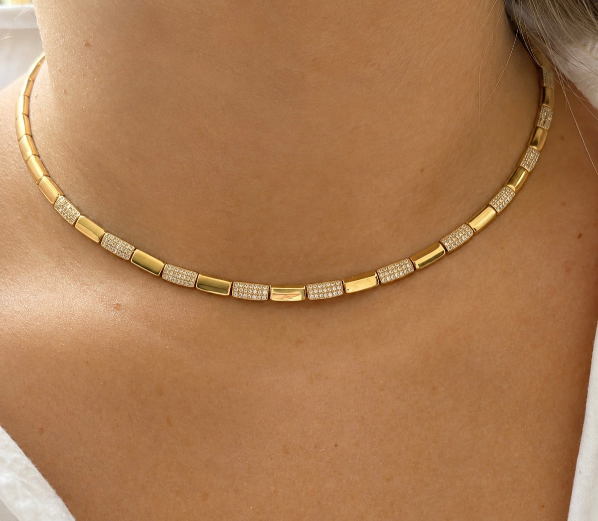 CZ Paved Gold Link Choker ✨316L stainless steel 18k gold plated in perium quality