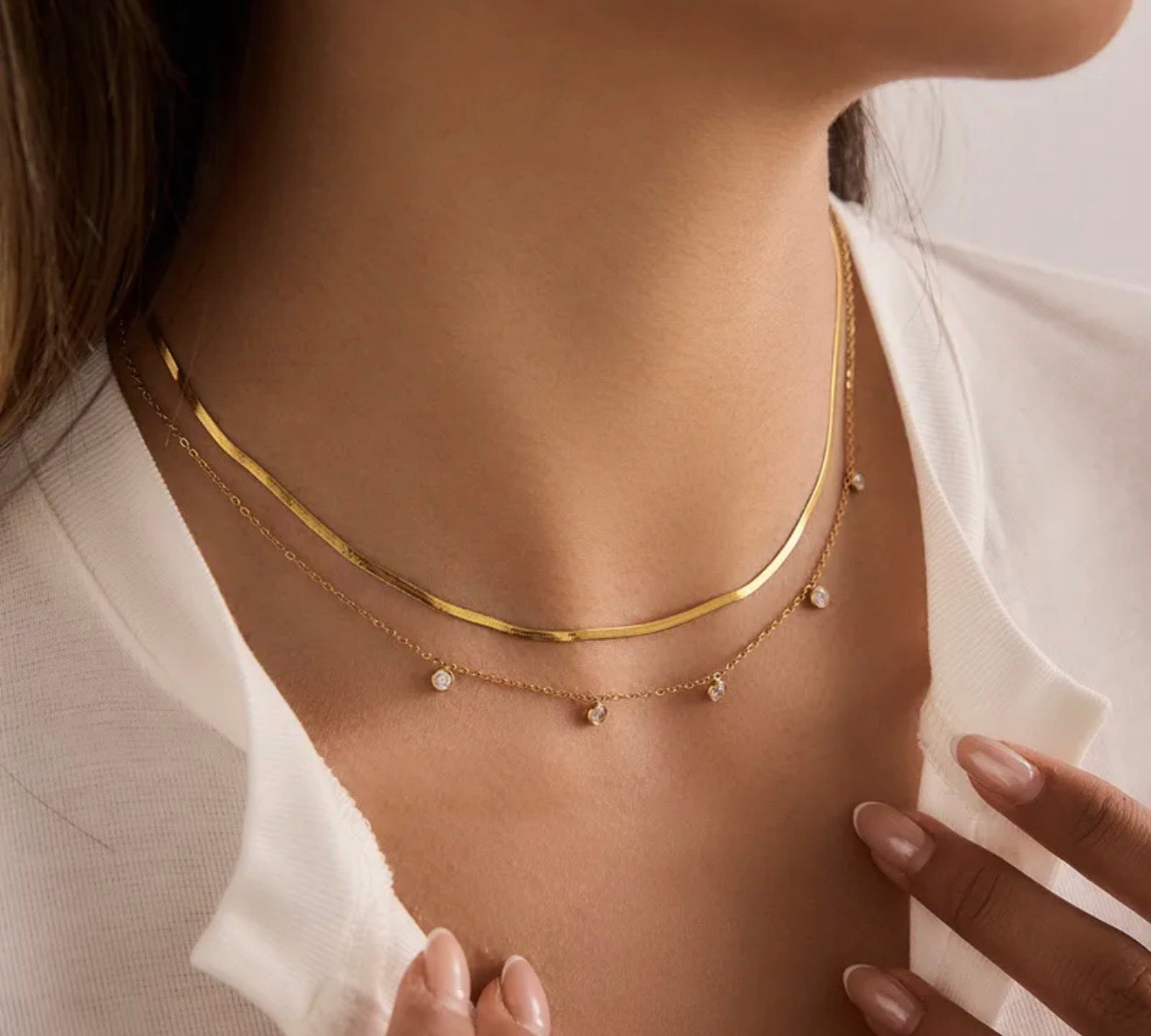Double chains Luxe Minimalist Layer Necklace 304 stainless steel 18k gold plated