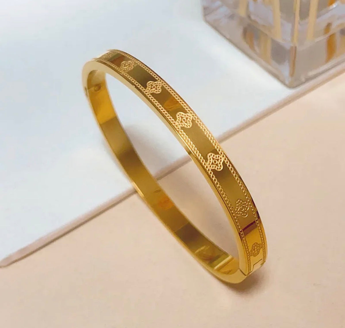 Vintage Clover Gold Bangle ✨real gold look 18l gold plated stainless (one)