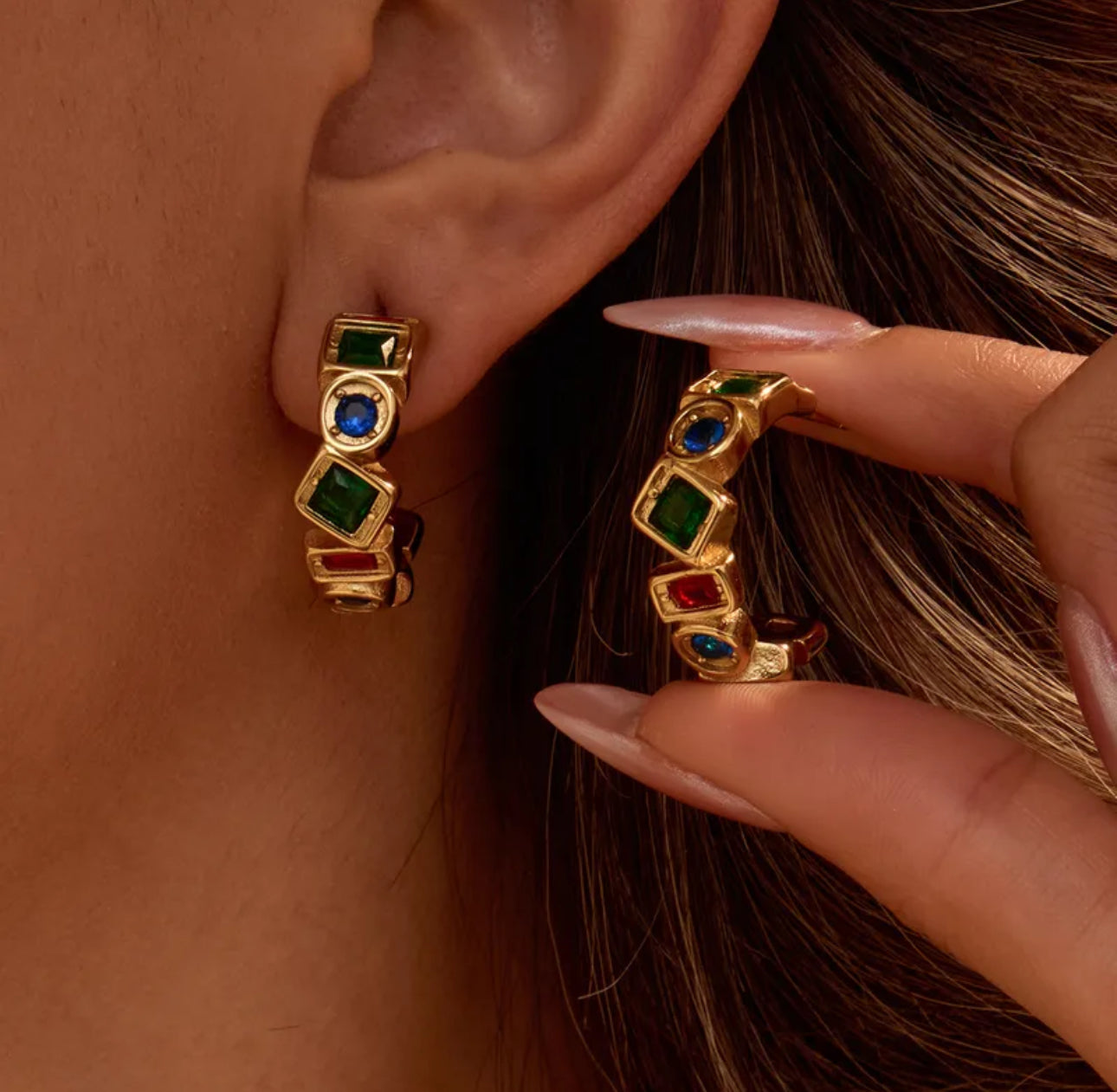 Elegant vintage stainless steel earrings 18k gold plated