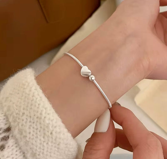 925 sterling silver perium look chain heart bracelet
