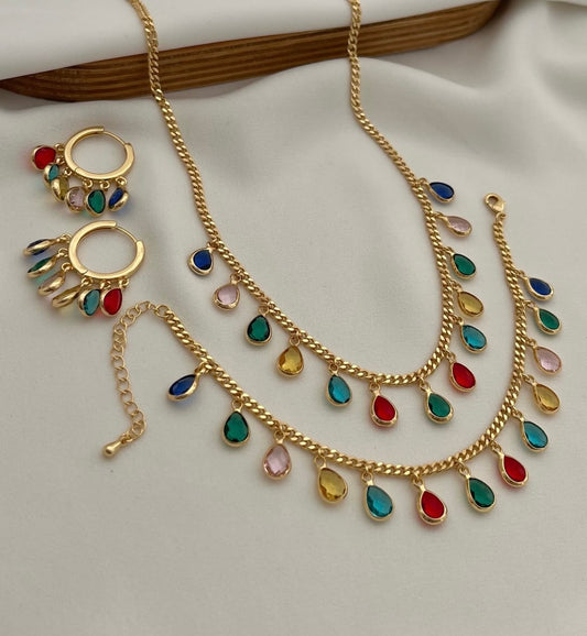 Premium quality elegance set with necklace bracelet earrings stainless 24k gold plated