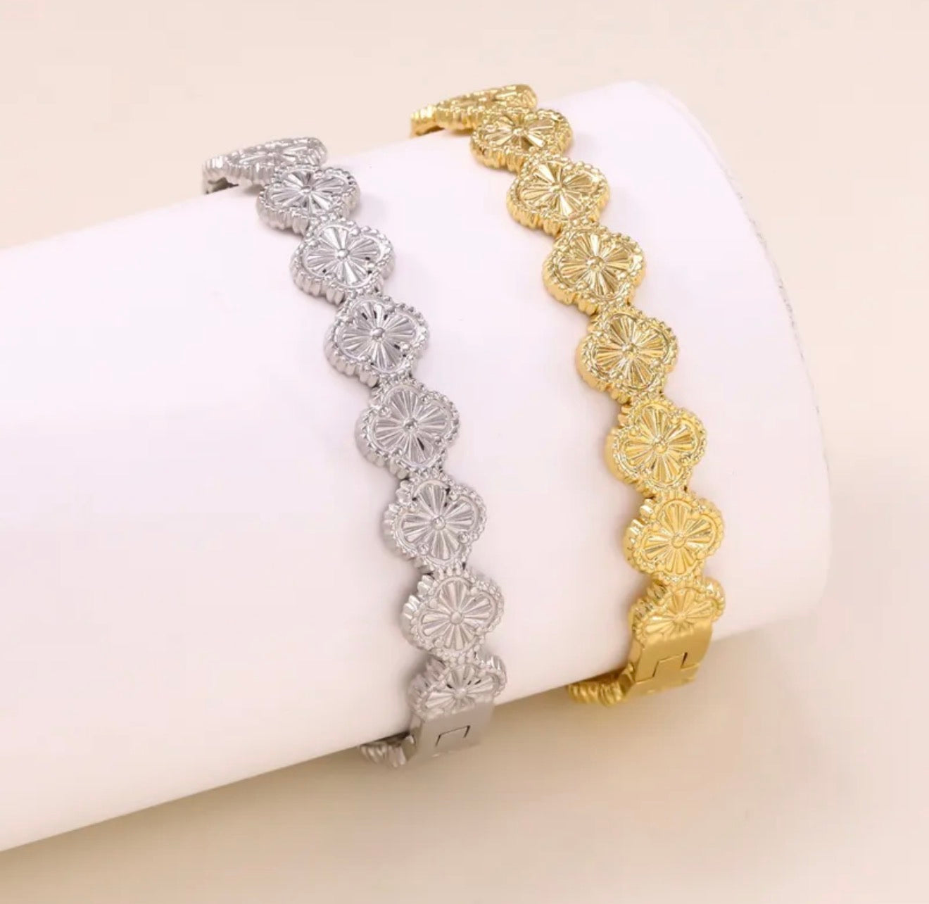 Elegant Flower Motif Bangle Bracelet in perium quality stainless