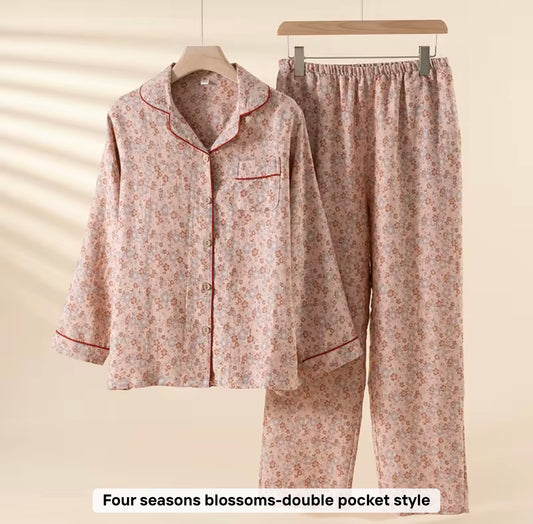 Four season blossoms co-ord set 100% pure cotton double shaded