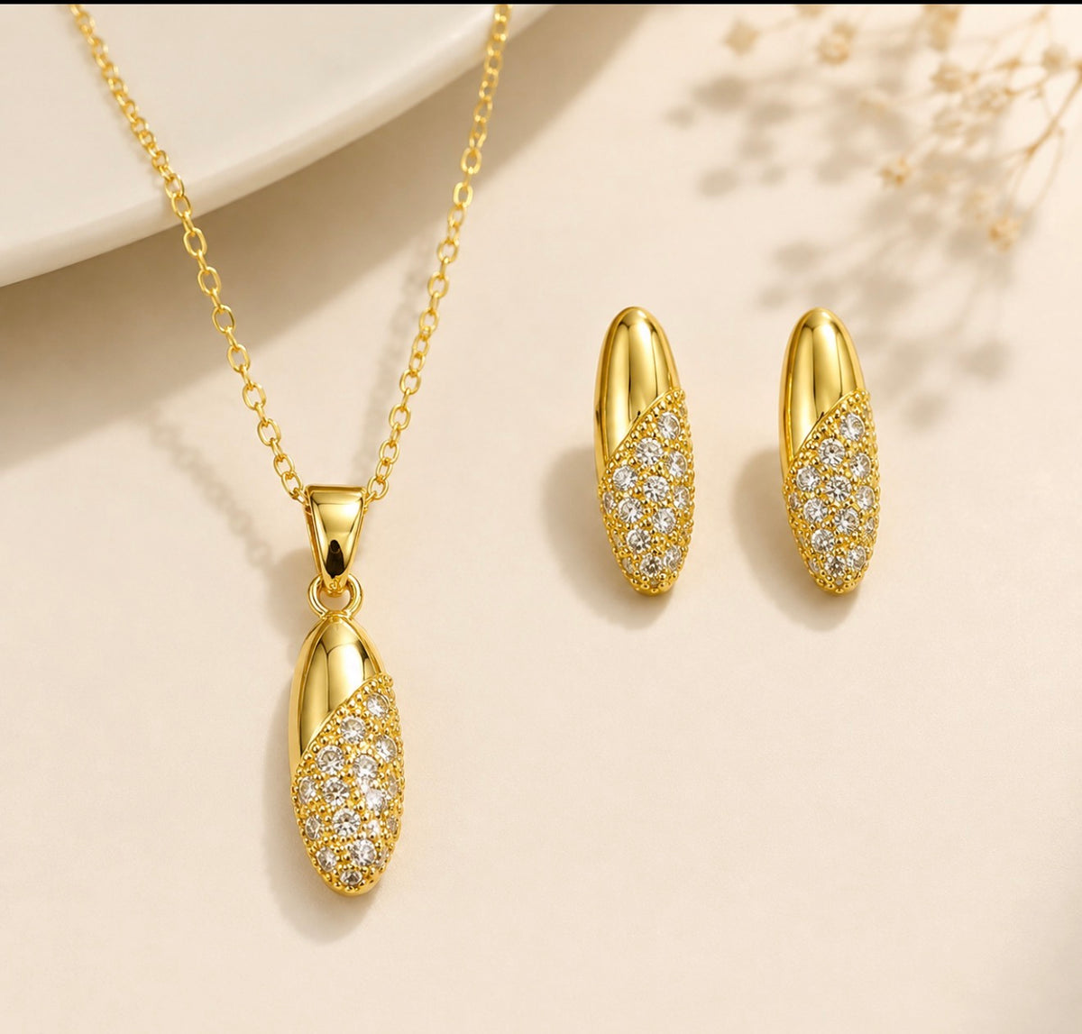 Gold Diamond-Look Pendant Set ✨316L stainless steel 18k gold plated
