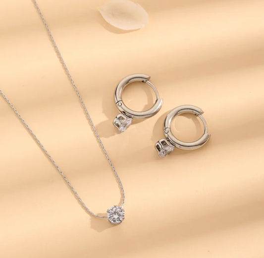Simple style silver necklace and earrings