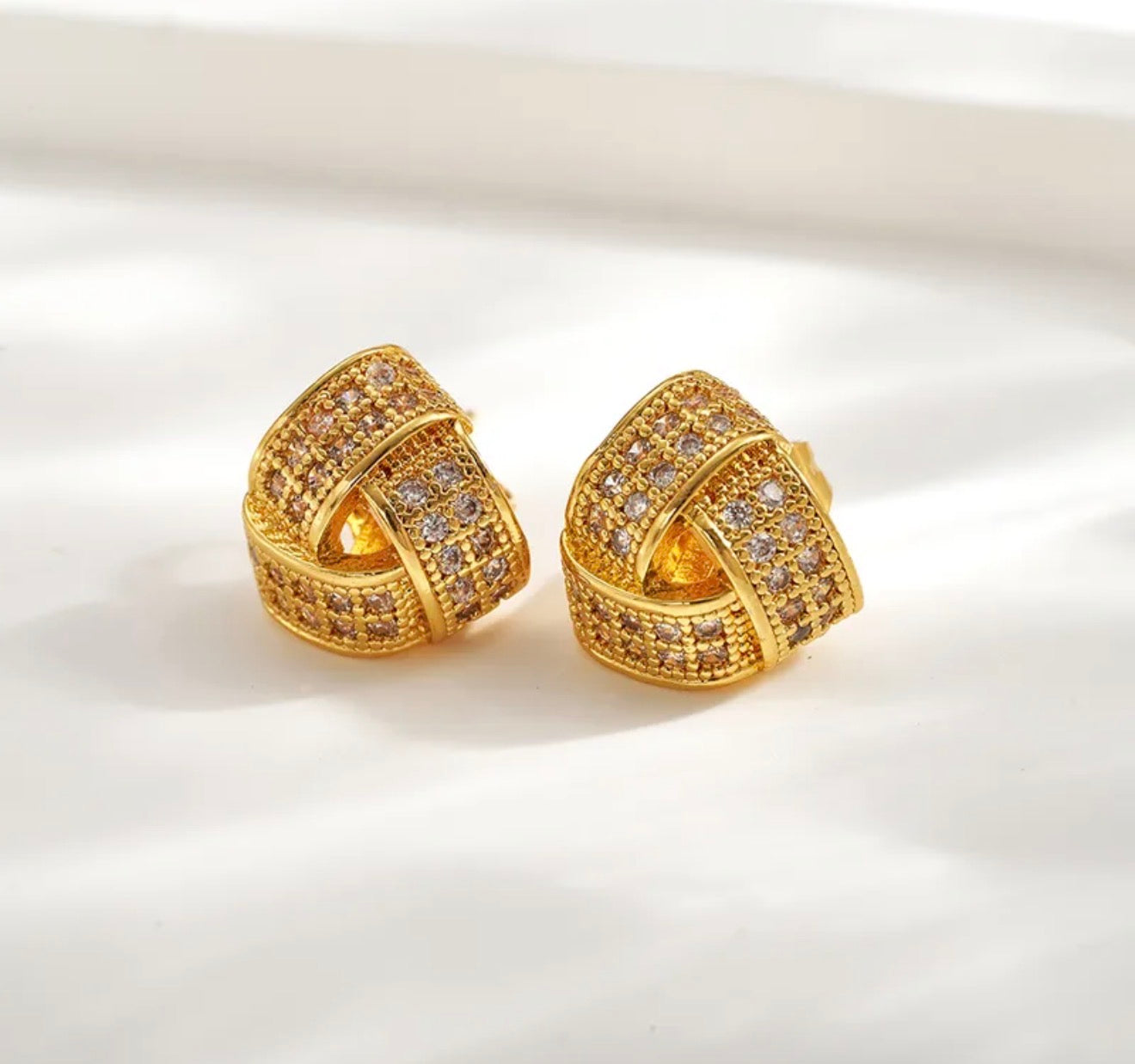 Crystal Knot Glam Earrings 304 stainless steel 18k gold plated