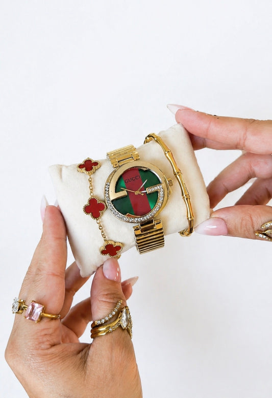 Gucci luxurious combo in perium quality stainless waterproof with 18k gold plated bracelets