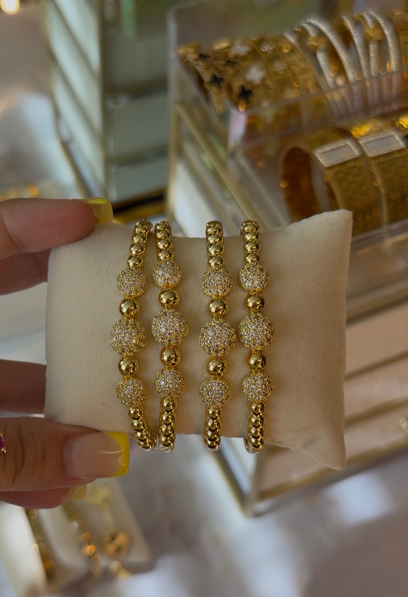 Golden Crystal Ball Bangles set✨18k gold plated stainless (four)