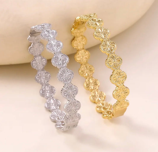 Elegant Flower Motif Bangle Bracelet in perium quality stainless