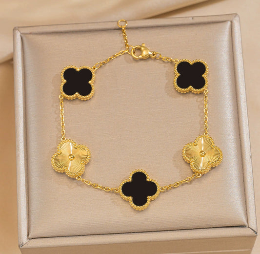Four leaf clover gold black 304 stainless steel 18k gold plated