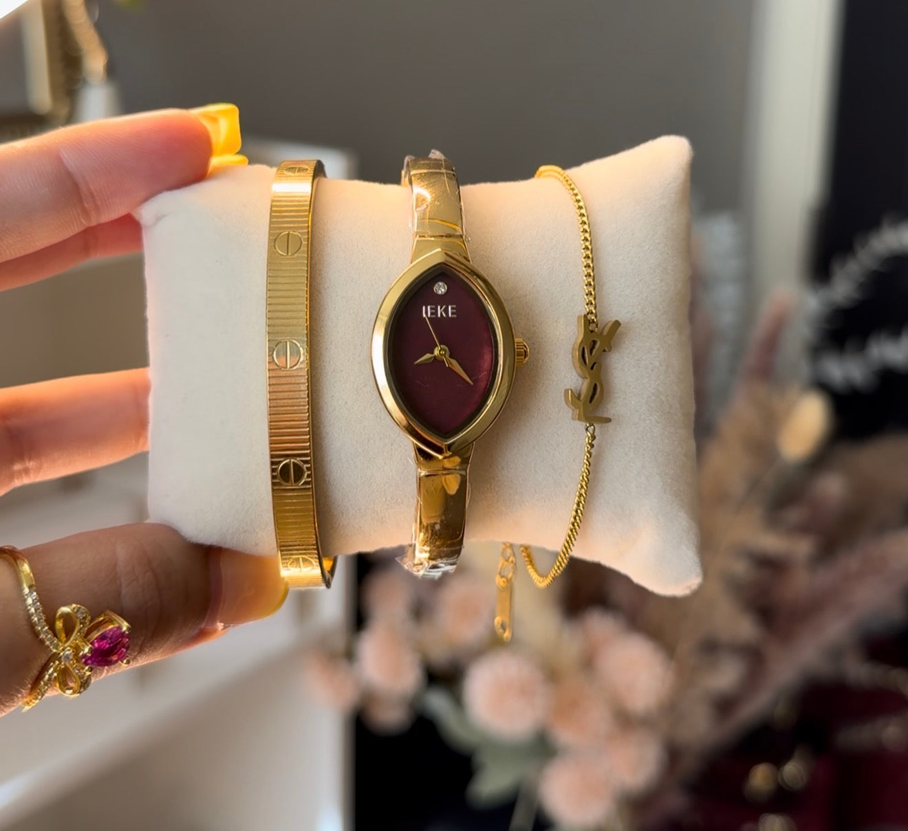 Marquise Burgundy Gold Watch ✨premium quality stainless waterproof