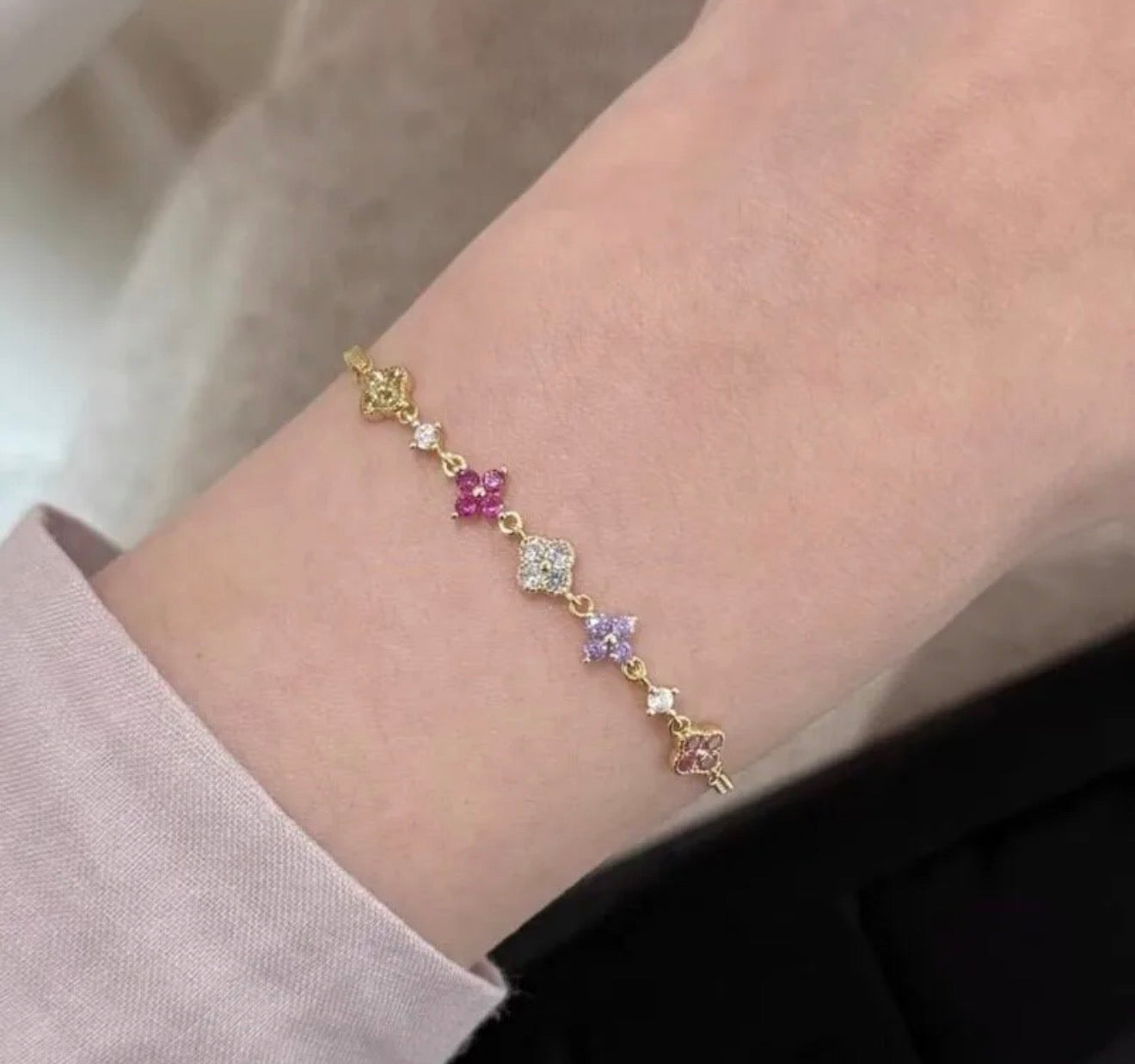 18K Gold Plated Multicolor Crystal Bracelet | Adjustable Stainless Steel Bracelet