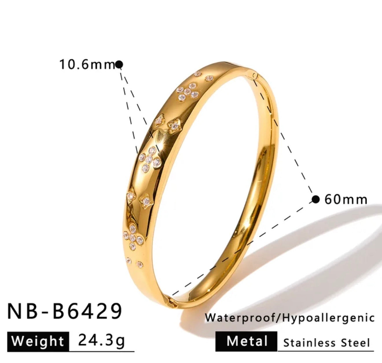 Elegant Bloom Diamond Accent Bangle 18k gold plated stainless steel