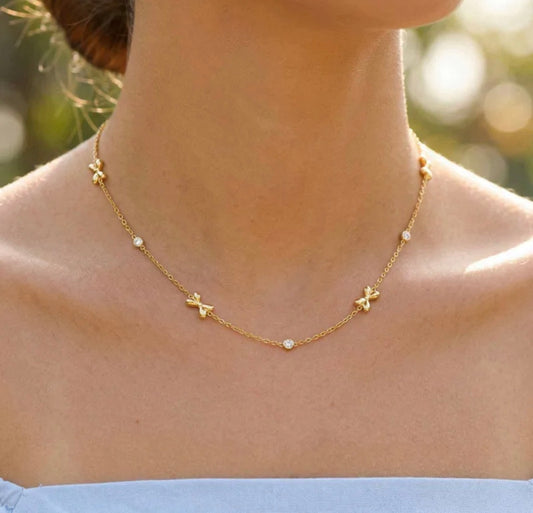Cute bow knot everyday wear 304 stainless steel necklace 18k gold plated