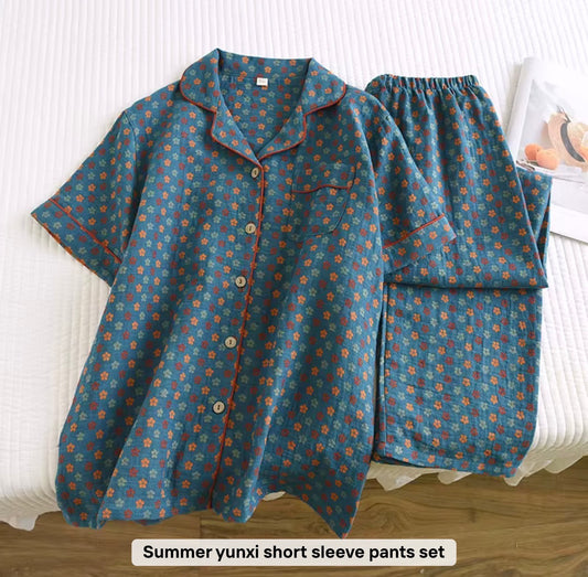 Summer yunxi short sleeve co-ord set 100% pure cotton double shaded
