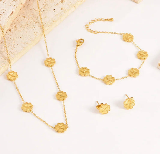 Elegant clover set 18 K gold platet stainless steel