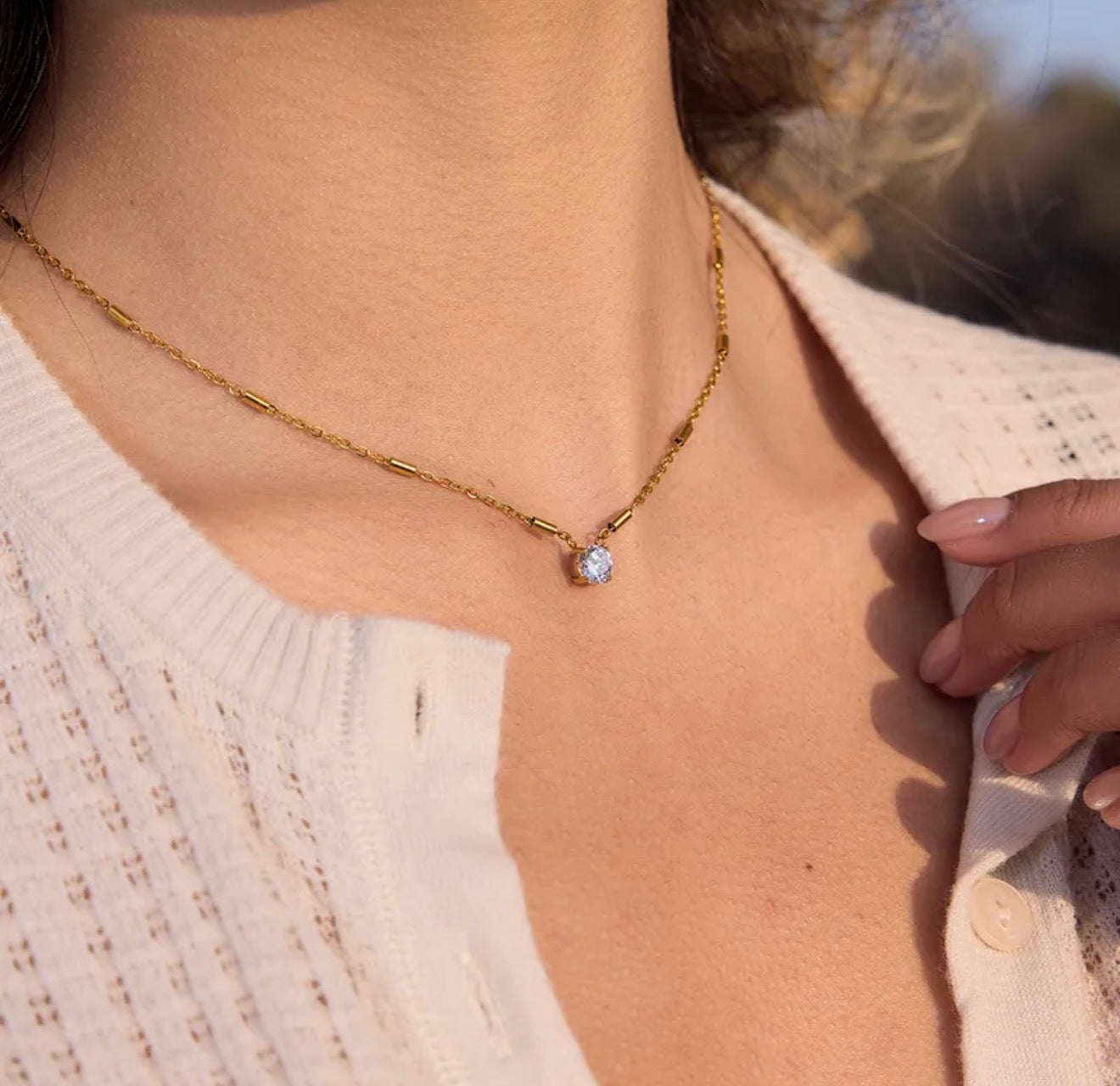 * Minimal Diamond Drop Necklace 304 stainless steel 18k gold plated