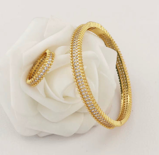 Golden Radiance CZ Bangle & Ring 18k gold plated stainless steel